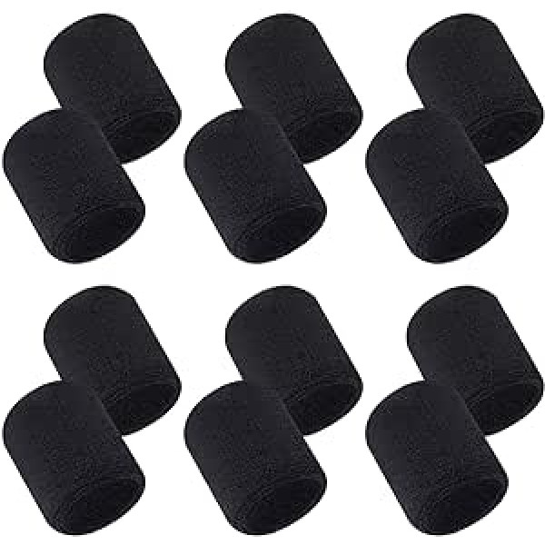 Aipaide Pack of 12 Absorbent Sweatbands for Men and Women, Black Cotton Wrist Wristbands for Sports, Basketball, Running, Bicycle, Jogging, Football, Tennis