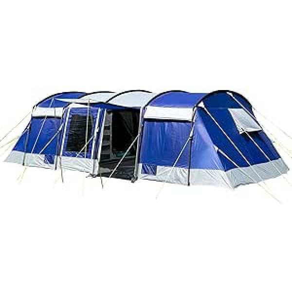 Skandika Montana Tunnel Tent for 10 People, Camping Tent with/without Sewn-in Tent Floor, with Sleeper Technology, 3-4 Black Sleeping Cabins, 5000 mm Hydrostatic Head, Mosquito Nets, Family Tent