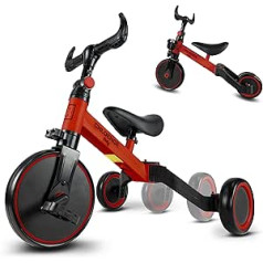 CHLOENCE Kids Tricycle, 3 in 1, Safe and Durable, CE Certified, for Children 1-5 Years with Removable Pedals, 180 Degree Handlebar, Comfortable Steering, Adjustable Seat, Red