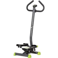 HOMCOM Stepper Fitness Swing Stepper ar LCD ekrānu un rokturi mājas trenažieri mājām līdz 100 kg tērauda ABS pelēks + zaļš 55 x 44 x 108 cm