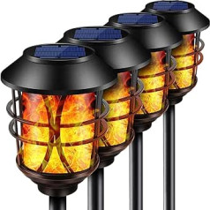 SOLARBABY 4 Pack mirgojoša liesma saules lampa āra ūdensnecaurlaidīga saules lāpas ceļa apgaismojums LED metāla ainavas ceļa apgaismojums ar saules enerģiju darbināmas Helovīna gaismas