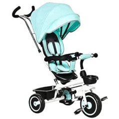 HOMCOM 2-in-1 Children's Tricycle Jogger with Steering System, Pole Basket, Sun Canopy for 1-5 Years, Velvet Touch Green, 100 x 48 x 106 cm