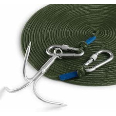 PIOSRTRR griebimo kablys su virve, įskaitant metimo kabliuką ir nailoninį lyną 8 mm x 15 m, skirtas magnetinei žvejybai / traukimui / atstatymui