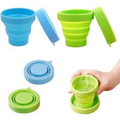 joysong Foldable Silicone Cup Camping Mug with Plastic Lid Outdoor Picnic Folding Cup Reusable Portable Water Cup Set for On the Go