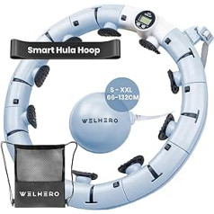 WELHERO® Premium Smart Hula Hoop ar leti - regulējams izmērs 66-132 cm - Hula Hoop Pieaugušajiem, Izgatavots no augstas kvalitātes silikona ar svaru, uzgriežņiem, somu un fitnesa siksnu svara zaudēšanai