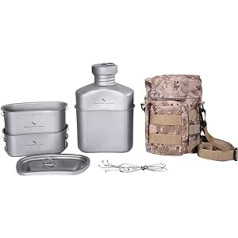 Boundless Voyage Titanium Military Canteen with Camouflage Bags, Kidney-Shaped Camping Pot Pan Set with Large Capacity and Lid and Hanging Chain