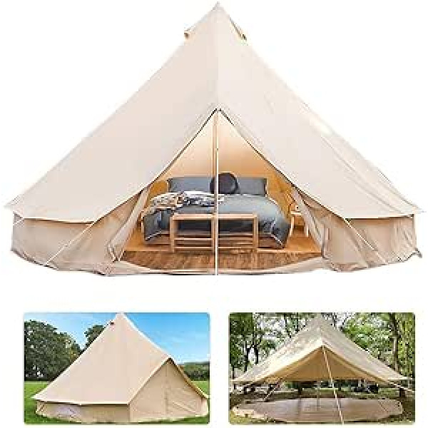 BOCbco Bell Tent Canvas Tent with Stove Hole Cotton Linen Tents Yurt Tent for Camping 4 Seasons Waterproof Bell Tent for Family Camping Outdoor Hunting Glamping Festival Luxury Teepee