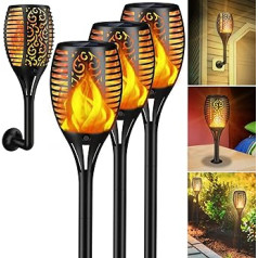 Lafhome Garden Solar Lights - Pack of 4 Solar Flame Lights, IP65 Waterproof Realistic Flames, Automatic On/Off Warm Light for Garden, Driveway, Path, Yard