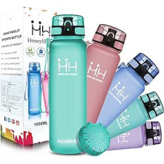 HoneyHolly Kids ūdens pudele sporta pudele 1000 ml BPA bez BPA plastmasas necaurlaidīga liela pudele kempingam riteņbraukšanai, ceļošanai ar BPA, atkārtoti lietojama