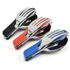 3 Pieces Premium 4-in-1 Folding Cutlery, Removable Tableware, Stainless Steel Folding Camping Cutlery Kit