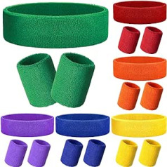 18 Pieces Sweatband Set for Men, Includes 12 Colorful Hair Bands, Wristband, Sweatband, Elastic Athletic Sweatband and 6 Sports Headbands, Sweat-Wicking, for Men, Women, Boys, Girls, Running, Gym