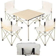 EVURU Tables and Chairs Outdoor Camping Folding Table And Chair Set Alloy Desk Picnic Grill Self-propelled Travel Beach Table Chair Adjustable (Color : M(4 chairs-1table))