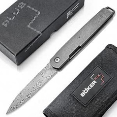 Böker Plus® LRF Damask Gentleman Pocket Knife with Clip - Folding Knife with Titanium Handle - Single Hand EDC Knife with 8.6 cm Damask Blade