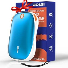 BOLEi įkraunamas rankų šildytuvas, 10000 mAh daugkartinio naudojimo elektrinis rankų šildytuvas Power Bank USB nešiojamas su 3 reguliuojamais šildymo režimais, elektrinis kišeninis šildytuvas, tinka žiemos sportui lauke