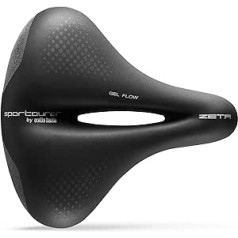 Sportourer no Selle Italia Zeta Comfort Gel SuperFlow mīksta gēla segli ar atstarojošu tehnoloģiju zemas redzamības ūdensizturīgai melnai krāsai