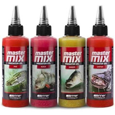 Tandem Baits Master Mix Predator Attractant Gels plēsīgām zivīm, asariem, zandartiem, samiem, līdakām efektīvas makšķerēšanas piederumu komplekts, atraktants spiningošanai ēsmai un beigtiem zvejas mānekļiem 100 ml