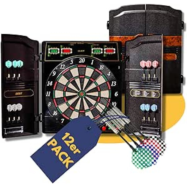 Best Sporting Electronic Oxford Dartboard, LED Dart Board Cabinet with 12 Darts, Replacement Tips, and Power Supply