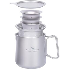 iBasingo Ti3126D 500 ml titāna tējas kanna 3 40 ml krūzes komplekts ar filtru un vāku viena slāņa kafijas krūze dārza piknika tējkannas komplekts āra kempingam, pārnēsājams viegls pārgājienu dzēriens