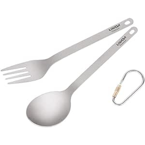 Lixada Titanium Spoon Fork Titanium Tableware Camping Fork Spoon, Ultralight Portable Outdoor Cutlery Set for Home Camping Hiking Backpack Picnic