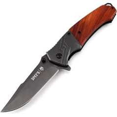 Spee's CM87 Folding Knife, One-Handed Knife, Stainless Steel Knife, Outdoor Knife, Wooden Handle, Sharp Pocket Knife with Liner Lock for Fishing, Outdoor, Camping, Survival