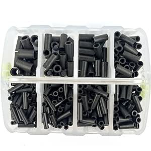 Angeldraht Single Barrel Crimp Sleeves 270pcs Angeln Crimp Sleeves Kit 8kinds Crimping Loop Sleeve with Black Oxidized Fishing Line Connector Leader Rigging Tackle