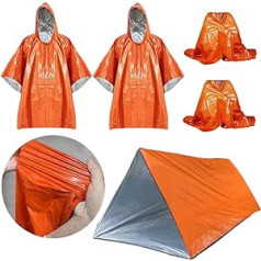 QualiFaction Emergency Poncho (2-Pack), Emergency Blanket (2-Pack), Double Survival Tent, with Mylar Blanket Liner, Thickened Double Sided Survival Kit for Emergency Preparation and