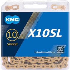 KMC velosipēdu ķēde X10SL Ti-N Gold, 10 ātrumi, 1/2 collas x 11/128 collas, 114 saites, zelts