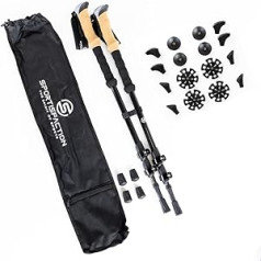 Sportisfaction Carbon hiking poles, infinitely variable telescopic adjustment, cork handle for comfort, lightweight trekking poles, includes 5 x interchangeable attachments