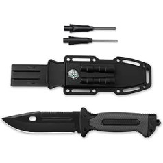 Ultraray Outdoor Knife Black Sharp, Survival Knife, Fixed Blade with Flint, Compass, Whetstone, Whistle, Hunting Knife, Belt Knife with Glass Breaker and Sawtooth, Gift for Men