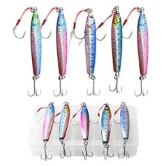 Cricia Fishing Jigs, 5pcs 30g/40g Glow Pitch Jigs, Double Assist Hook Fishing Jig Saltwater Jigging Lures for Tuna, Dogtooth Tuna, Yellowtail, Kingfish