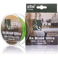 Zite Fishing Round Braided Fishing Line 8-Way Japan PE - 0.12 mm Braided Line Spin Fishing Perch & Zander - Zander Line 155 m Chartreuse