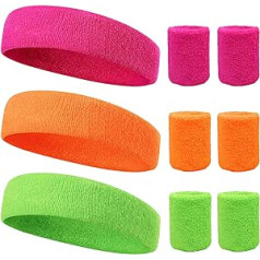 9pcs Sweatband Sets TAROME Sports Headband Bracelet 80s Cotton Headband Bracelet for Women Men 70s 80s Party Carnival Fancy Dress Up 1980s Disco Costumes Decoration Gym Yoga