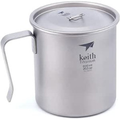 Keith 400 ml / 650 ml Titanium Camping Cup, Ultralight Cup with Handle, Single Layer Cup (600 ml)