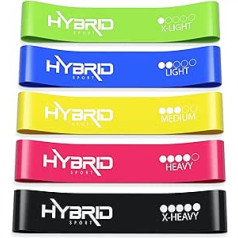 Hybrid Resistance Bands [Set of 5] Premium Skin Friendly | 5 Strength Levels Loop Exercise Bands for Pilates, Training, Physio Therapy, Stretching, Home Gym | Free Guide and Bag for Men and Women