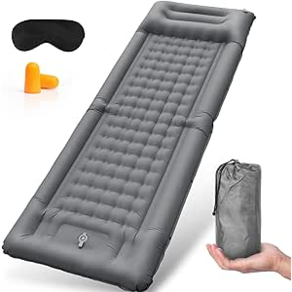 Amyzavls Sleeping Mat Camping Pašpiepūšamais 11 cm biezināts, īpaši viegls gaisa matracis, ūdensnecaurlaidīgi guļampaklāji ar kāju sūkni un spilvenu piepūšamais matracis āra, pārgājieniem, ceļojumiem