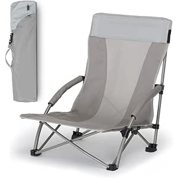 qeedo Johnny Beach Foldable Beach Chair with Mesh Ventilation, Small Pack Size, Portable with Packing Bag, Folding Sun Chair, Beach Stool, Camping Chair with Wide Feet & Low Seat Height