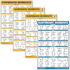 Palace Learning Pack of 4 - Suspension Workout Posters Volume 1, 2 and 3 + Body Weight Exercise Chart, 4 Posters (Laminated, 18