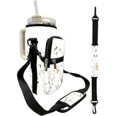 AUPET Stanley Cup Holder Carrier with Strap for Stanley Accessories Water Bottle Bag with Pockets for Stanley 10.2L/850ml Tumbler (Flower Bird Fits Stanley Tumbler 30oz)