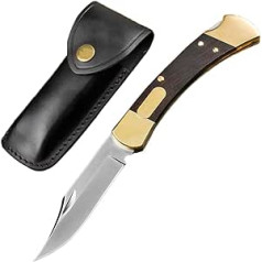 LIUS GROUP Premium Pocket Knife, Long Folding Knife, Sharp Folding EDC Knife, Small Outdoor Knife, Survival Camping Knife, Hunting Knife, Wooden Handle, Steel Knife, Portable Hand Tools, Leather Case