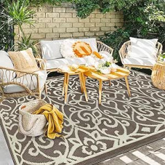 Capslpad 150x245cm Blumen-Terrassenteppich für den Außenbereich Wasserdichter reversibler Kunststoff-Strohteppich Tragbarer Wohnmobil Teppich für Patio Veranda Terrasse Hinterhof Picknick Garten Dekor