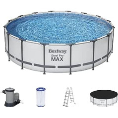 Bestway Steel Pro MAX karkasa baseins, pilns komplekts ar filtra sūkni, diametrs 488 x 122 cm, gaiši pelēks, apaļš