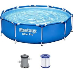 Bestway Steel Pro rāmja baseina komplekts ar filtra sūkņa diametru 305 x 76 cm, zils, apaļš