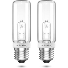 Bonlux 200 W E27 vamzdinės halogeninės lemputės, reguliuojamos E27 JDD reguliuojama lemputė studijos blykstės lemputei Edison sraigtinė halogeninė lempa šiltai balta 2800 K, 2820 lm, AC220-240 V, 2 vnt.