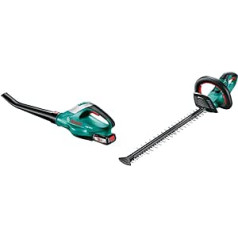 Bosch ALB 18 LI Cordless Leaf Blower (1 Battery, Max. Airflow Speed: 210 km/h, In Box) and AHS 50-20 LI Hedgecutter (Battery Not Included, 18 V System, Tooth Spacing: 20 mm, In Box)