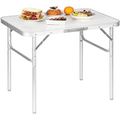 Woltu CPT8131ws saliekamais kempinga galds, alumīnija dārza galds, darba galds, balkona galds, ceļojumu galds, 75 x 55 x 25,5 - 58,5 cm, MDF galda virsma