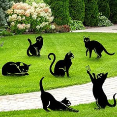 Tandefio 6 Stück Metall Katze Dekorative Stakes Outdoor Metall Schwarz Katze Garten Dekor Halloween Dekorative Schwarze Katze Yard Stakes Wetterbeständigkeit Katze Garten Statue Dekor für Rasen Tier