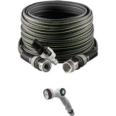FITT Force Plus 5/8 Inch 35 m Garden Water Hose for Watering, Compact, Lightweight and Robust for Intensive Use with Lance and Multifunctional Gun, Grey with Green Stripes