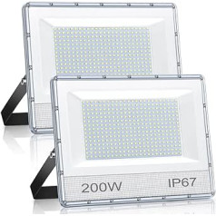 Āra LED prožektors, 200 W, 20 000 LM, vēsi balts 7000 K, IP67 ūdensizturīgs LED prožektors, āra prožektors, 230 V, pagalmam, darbnīcai, dārzam, garāžai, sporta laukumam