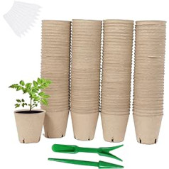 Niiiice 130 Packungen Torftöpfe, biologisch abbaubare Torftöpfe für Setzlinge, Gartenkeimung, Kindergartentopf mit 30 Pflanzenetiketten, 2 Umpflanzwerkzeuge