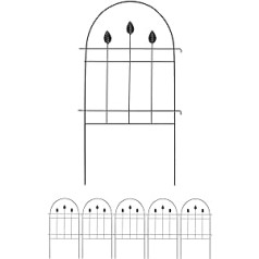 Relaxdays Metāla dārza žogs, 6 žoga paneļi, katrs augstums 74 x platums 42 cm, dārza puķu dobes apmales plombēšanai, lapu dizains, melns